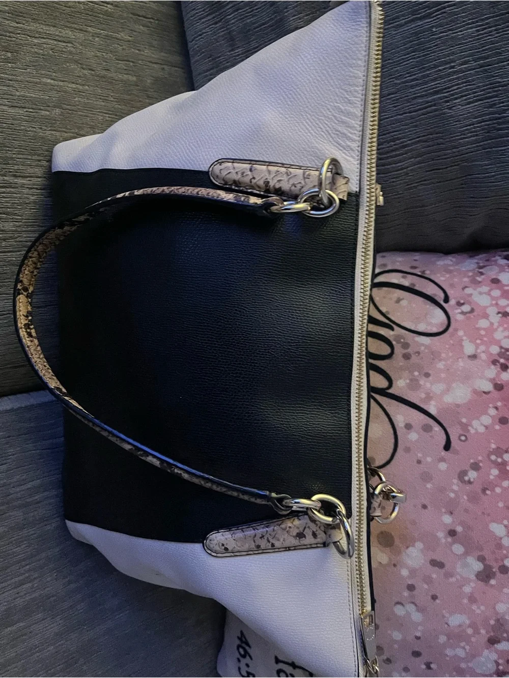 Coach Two-Tone Black and White Shoulder Tote with Gold Hardware